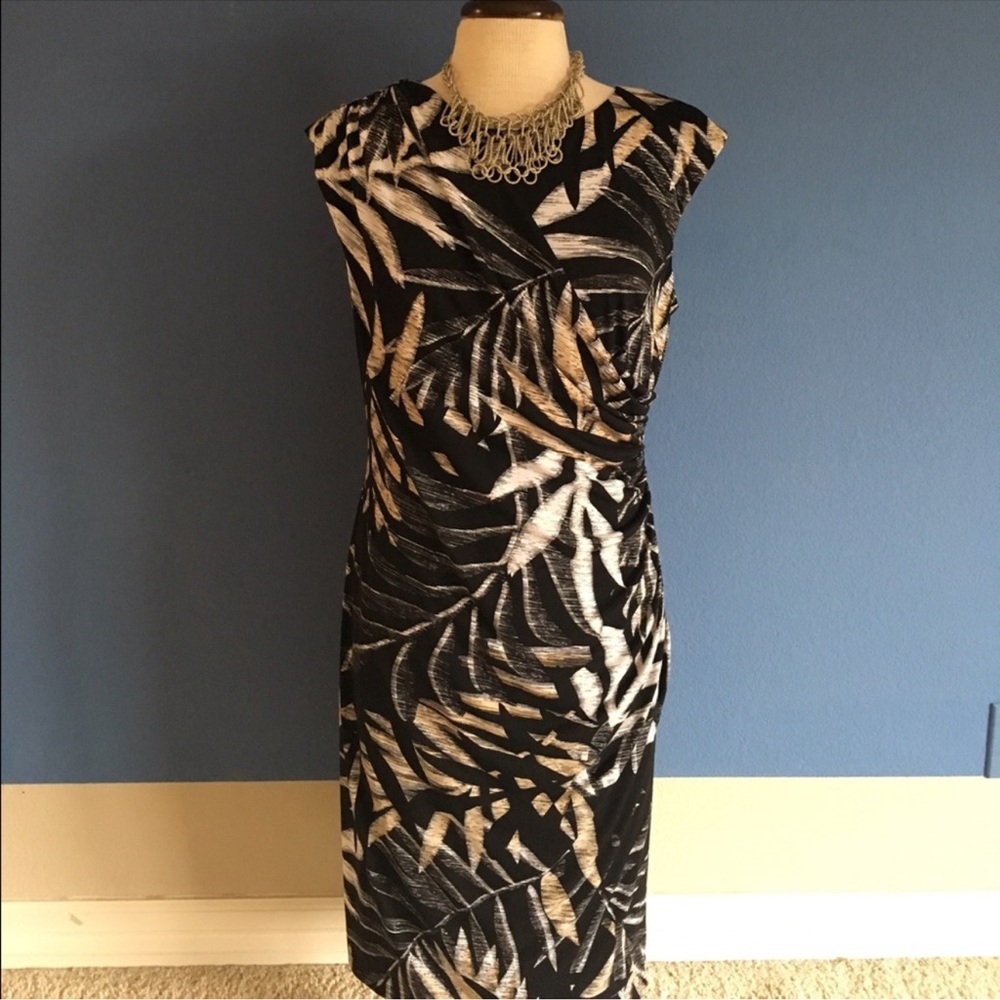 Connected Apparel Black &  Gold Printed Dress
